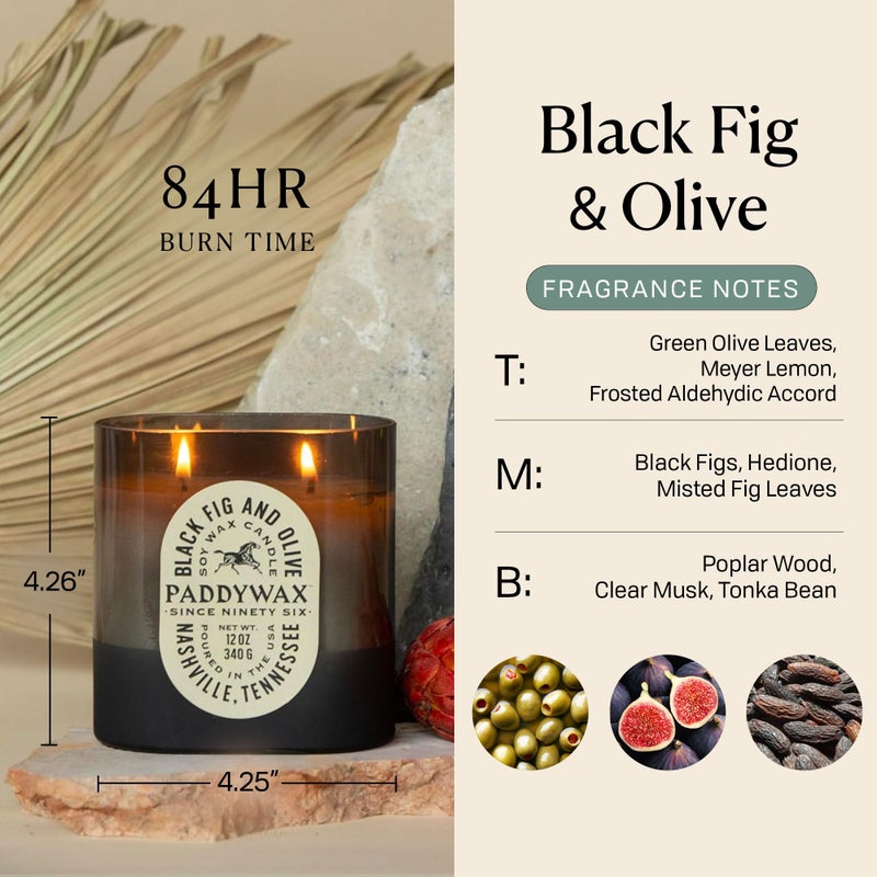 Paddywax Vista Scented Candle with Lid in Reusable Tonal Glass Jar, Clean-Burn 2-Wick Soy Candle with Approx. 84 Hour Burn Time, Decorative Gift Candles for Home, Black Fig & Olive, 12 oz - Image 2